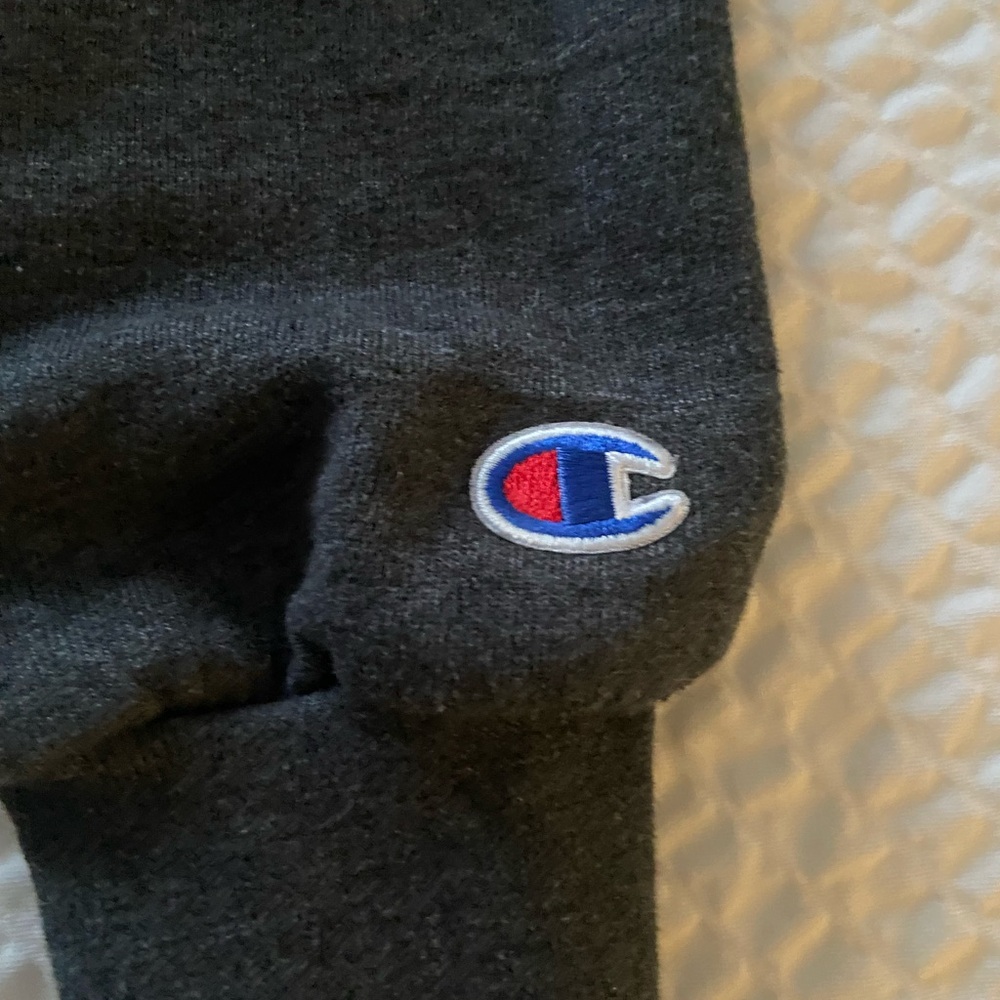 Champion Hooded Sweatshirt - Charcoal Gray with Blue and Red Logo - Picture 6 of 6